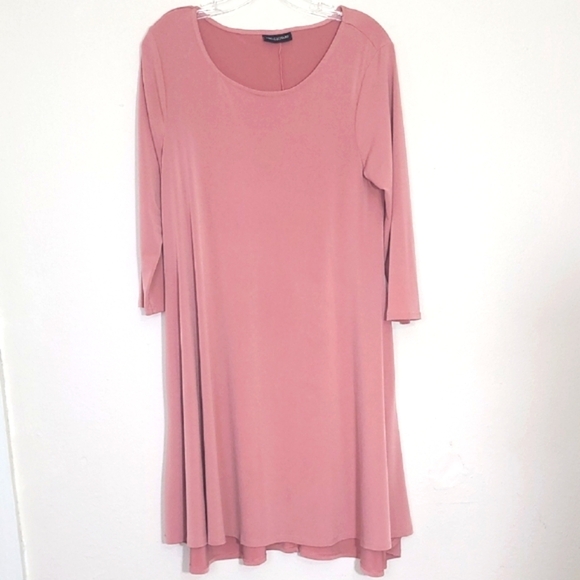 Dress Pink Stetchy Sheath Solid Hidden Pockets Crew Neck 3/4 Sleeve & Scarf - Picture 6 of 11